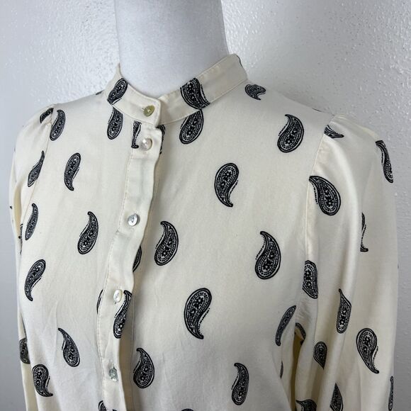 H&M Dress Women Small Beige Black Paisley All Over Print Long Sleeve Peplum Mini - Picture 12 of 15